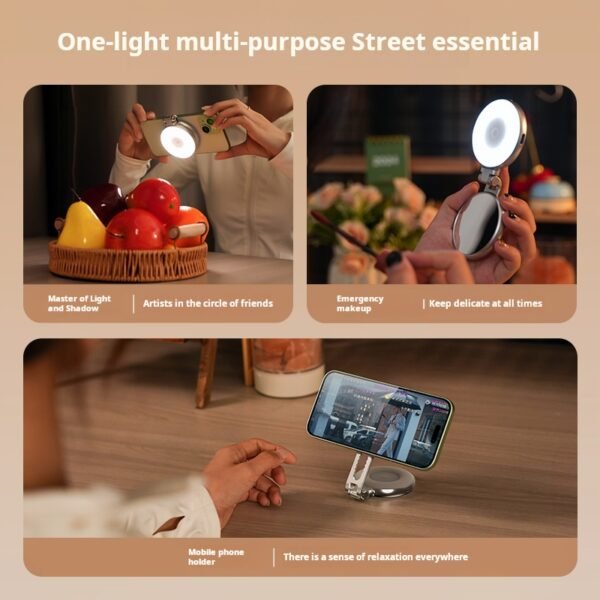 Mini Magnetic Beauty Light for Mobile Phones with Three Color Temperatures, Portable Selfie Mirror, Rotating and Extendable Pocket Light - Image 2