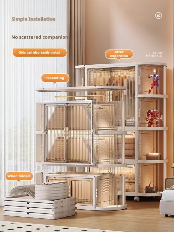 Simple wardrobe, home clothing storage cabinet, bedroom children's and adult wardrobe, storage cabinet, foldable for rental homes - Image 4