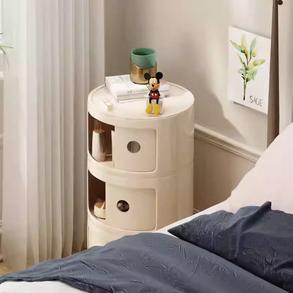 Cream-colored bedside cabinet with narrow edges, round storage cabinet, creative macaron-style small bedroom storage cabinet - Image 4
