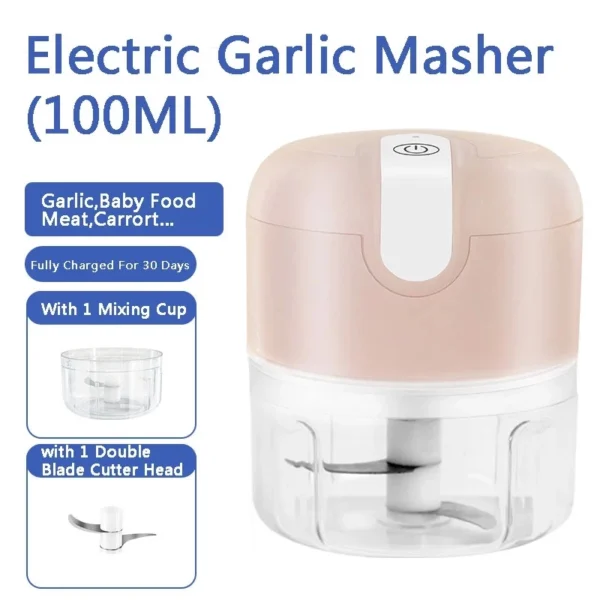 250ml Garlic Chopper Kitchen Electric Food Crusher Mini Blender Grinder Garlic Blender Processors - Image 6