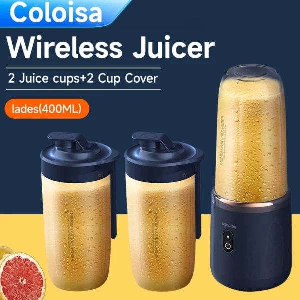 Coloisa Fruit Juicer Blender Mini Electric Wireless Portable Fruit Juicer Blender USB Charging 6 Blade [Gift Juice Cup]