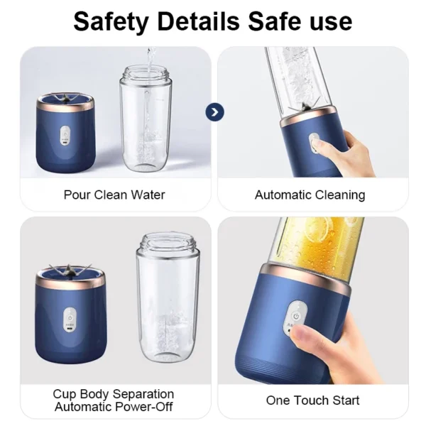 Coloisa Fruit Juicer Blender Mini Electric Wireless Portable Fruit Juicer Blender USB Charging 6 Blade [Gift Juice Cup] - Image 3